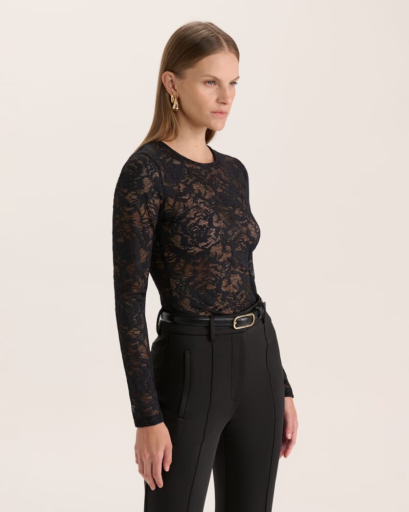 Stella Lace Long Sleeve Top in BLACK