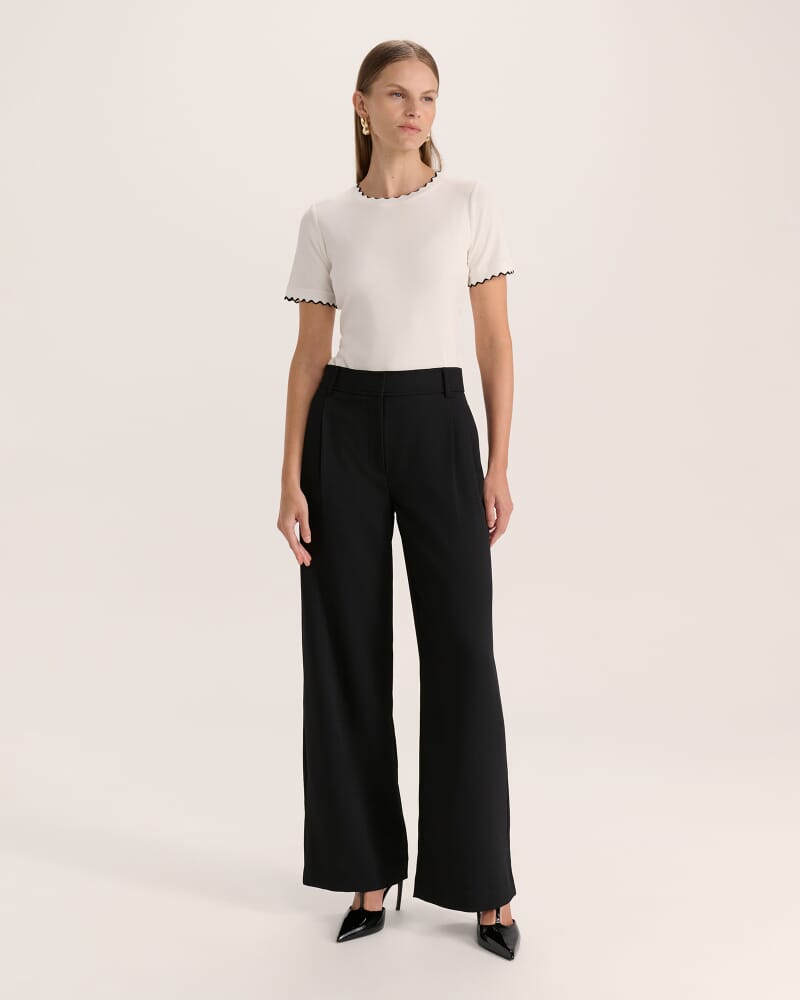 Emilie Tipped Ribbed Tee in WHITE/BLACK