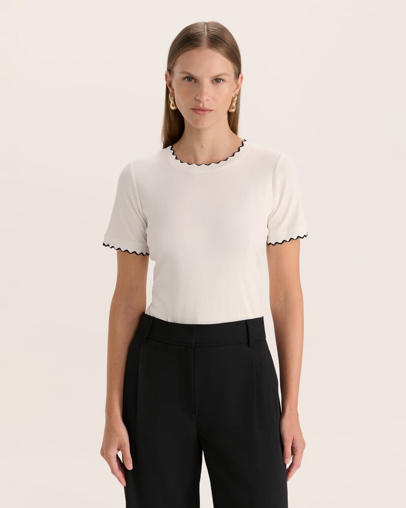 Emilie Tipped Ribbed Tee in WHITE/BLACK