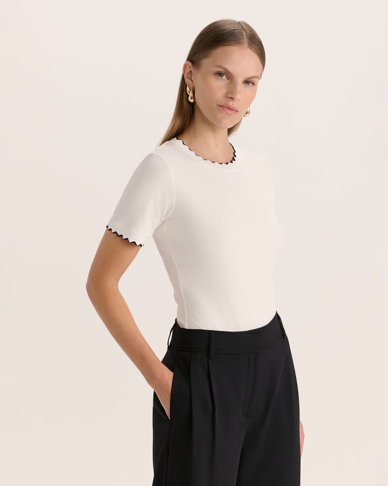 Emilie Tipped Ribbed Tee in WHITE/BLACK