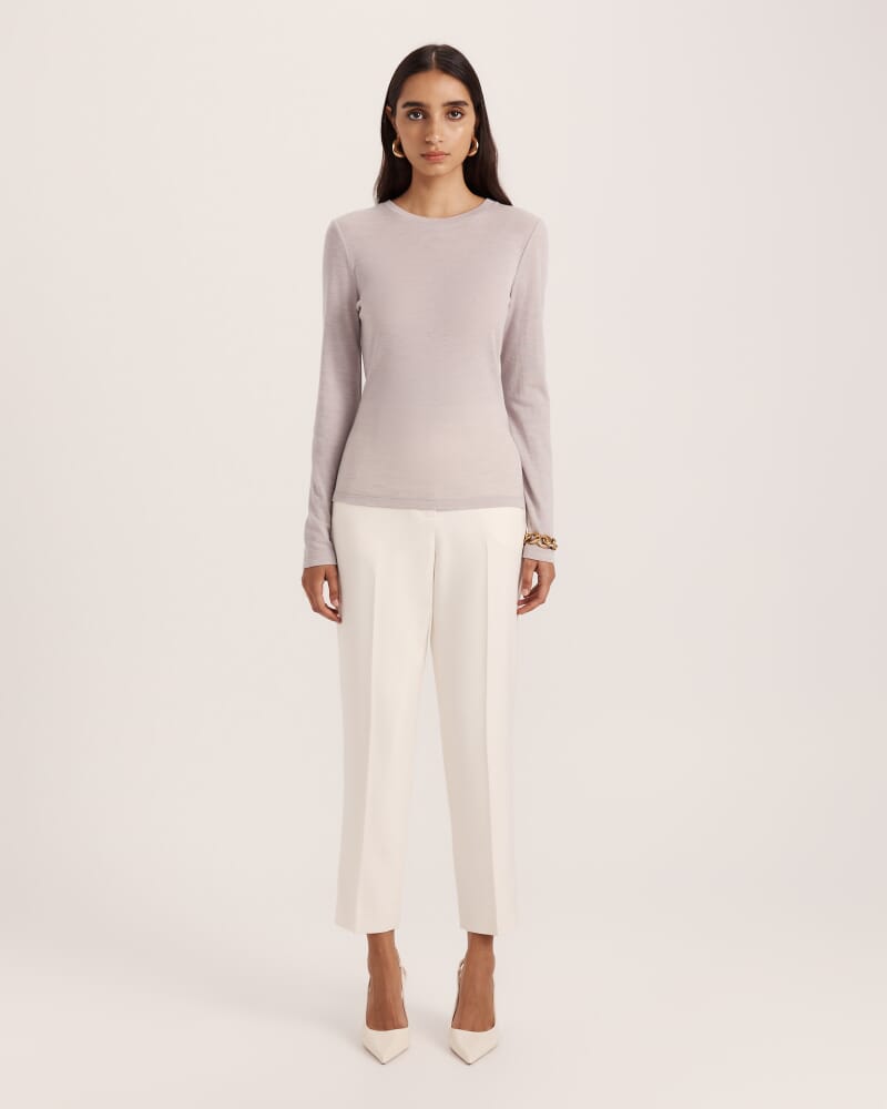 Coco Wool Long Sleeve Crew Neck Top in STONE