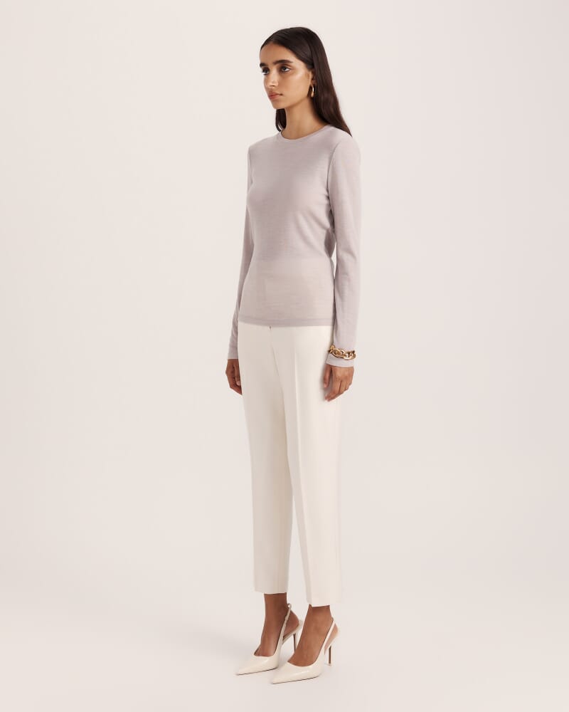 Coco Wool Long Sleeve Crew Neck Top in STONE