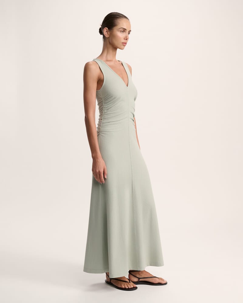 Xanthe Gathered Midi Dress in PISTACHIO