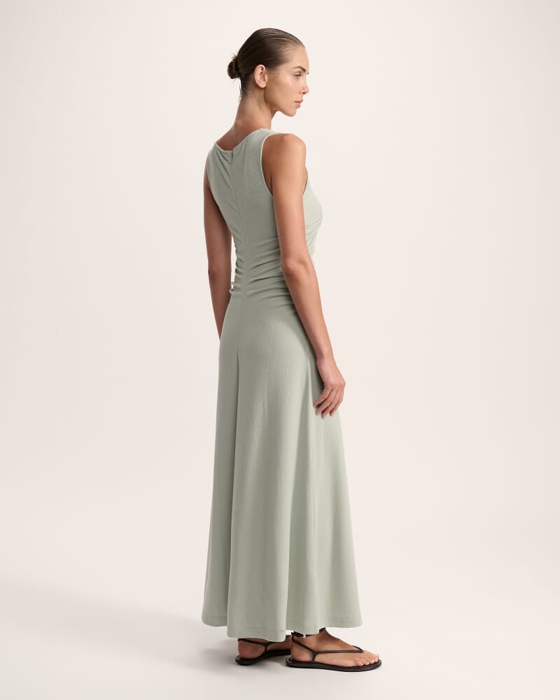 Xanthe Gathered Midi Dress in PISTACHIO