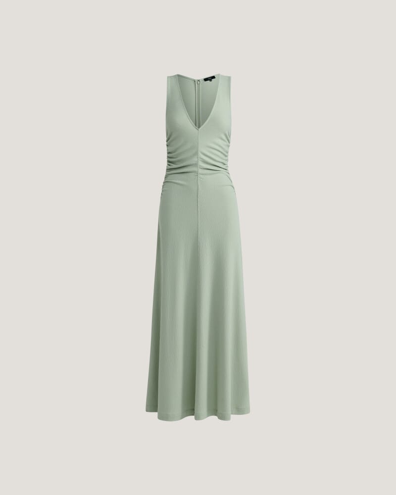 Xanthe Gathered Midi Dress in PISTACHIO