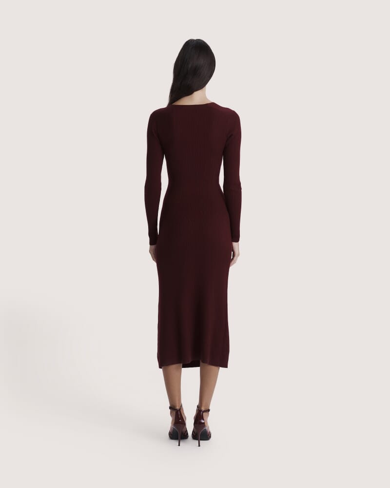 Elle Wool Blend Wrap Knit Dress in BERRY