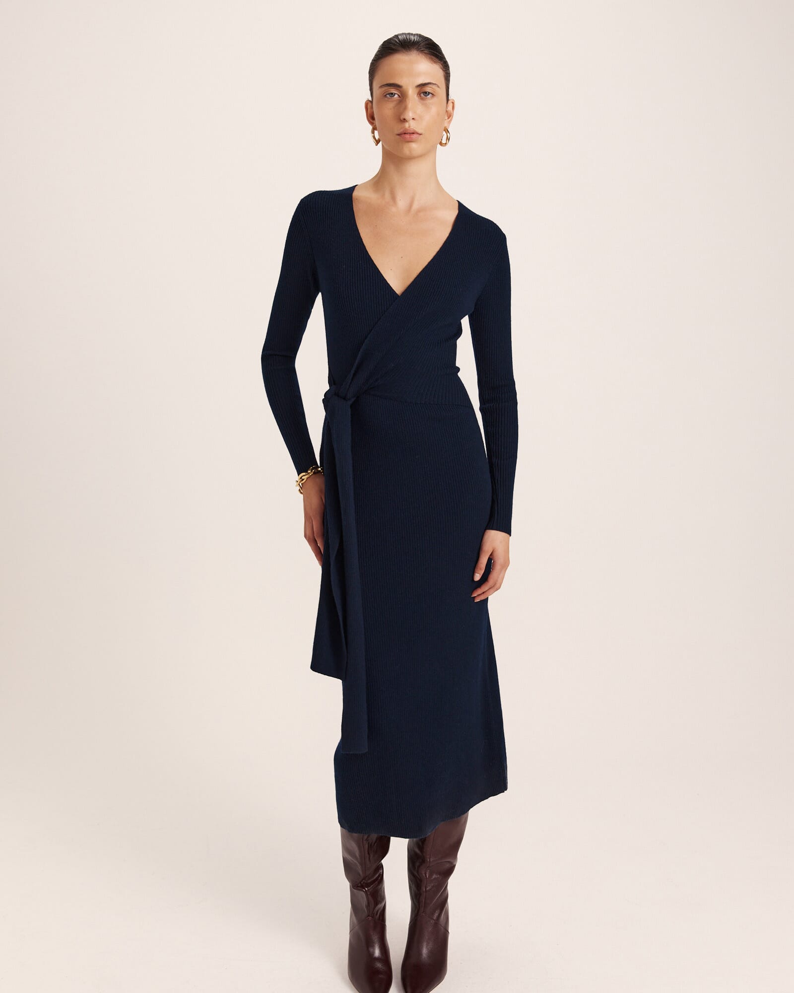 Elle Wool Blend Wrap Knit Dress