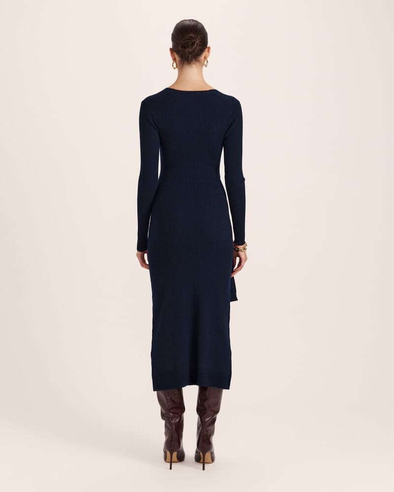 Elle Wool Blend Wrap Knit Dress in FRENCH NAVY