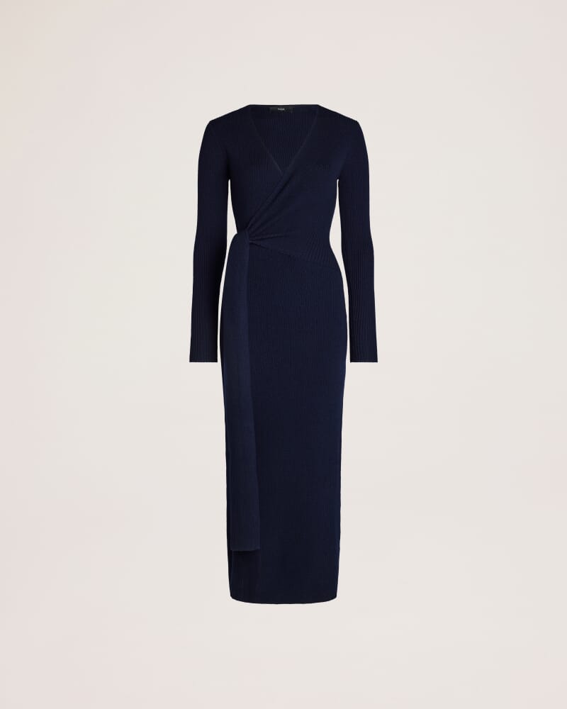 Elle Wool Blend Wrap Knit Dress in FRENCH NAVY