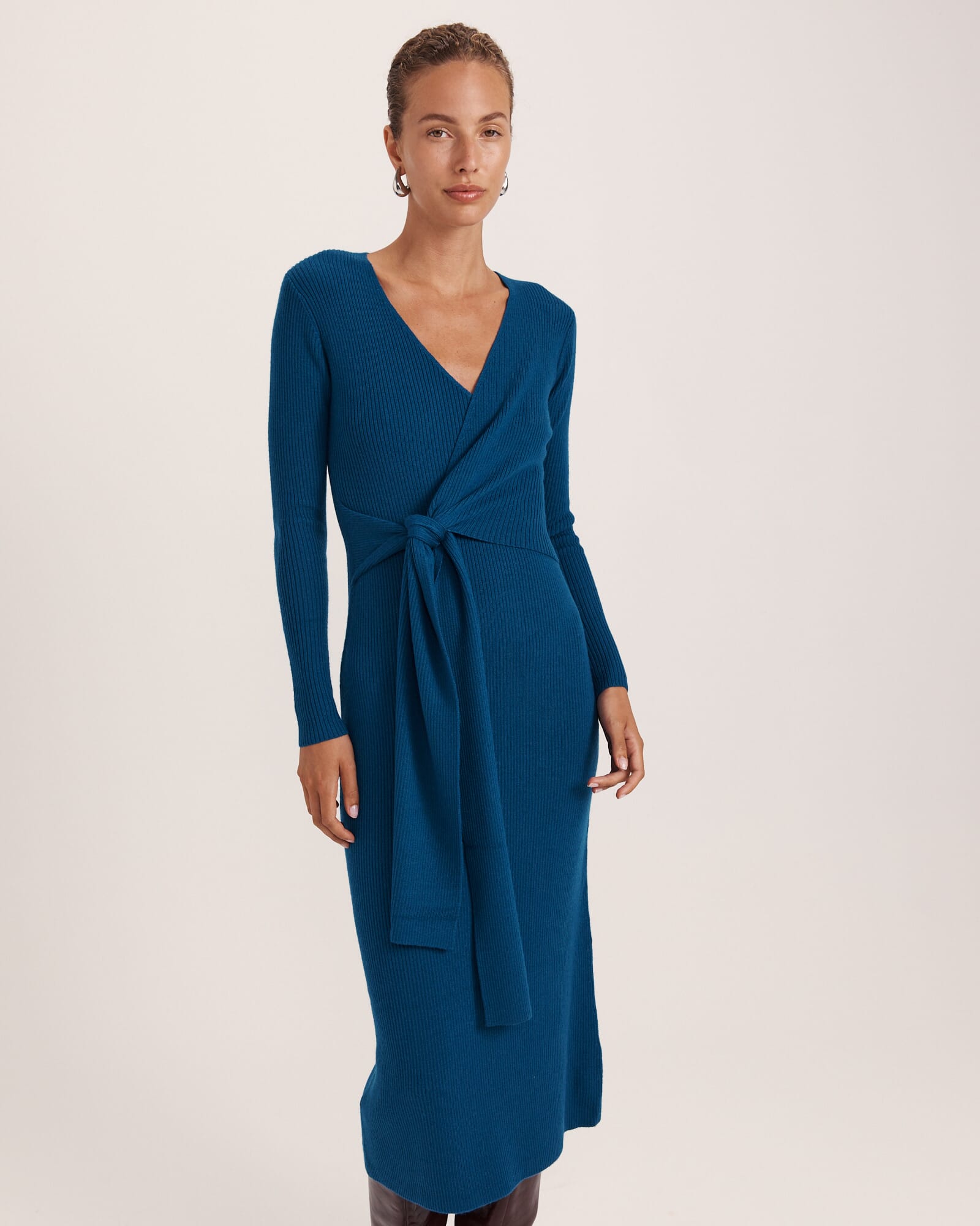 Elle Wool Blend Wrap Knit Dress