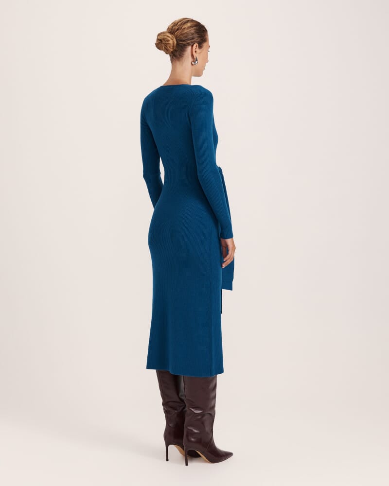 Elle Wool Blend Wrap Knit Dress in PEACOCK