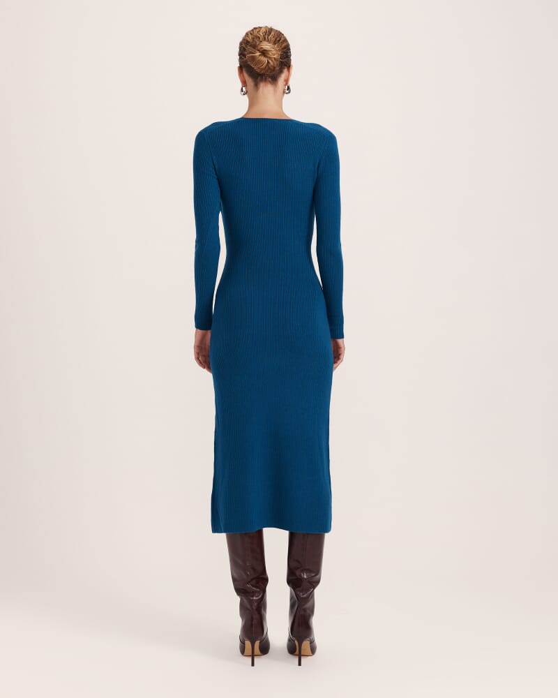 Elle Wool Blend Wrap Knit Dress in PEACOCK