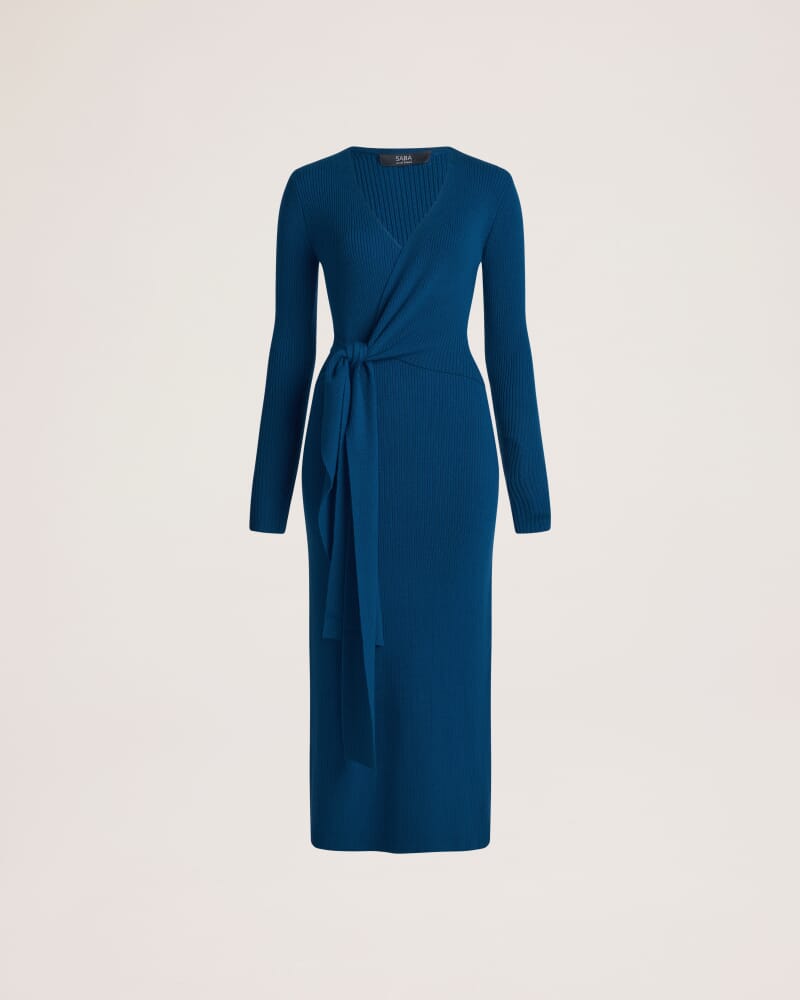 Elle Wool Blend Wrap Knit Dress in PEACOCK