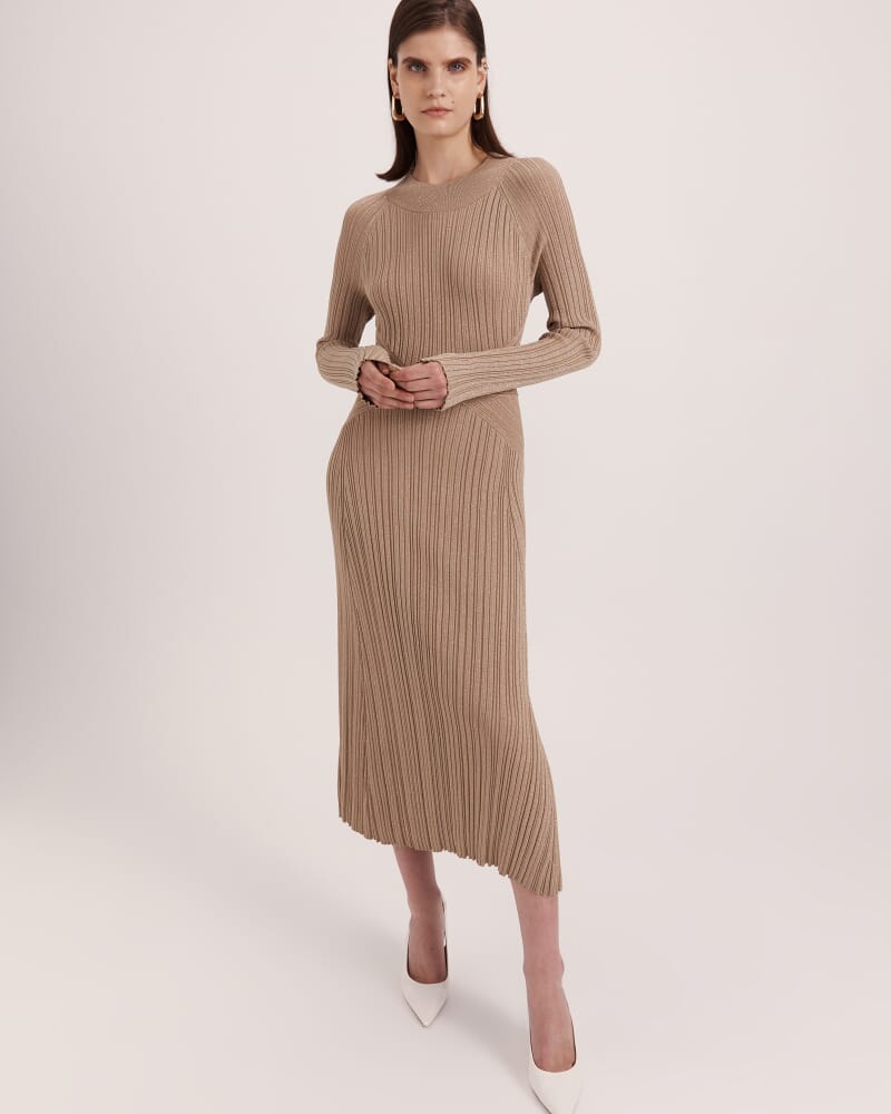 Metallic Ribbed Knit Dress in GOLD