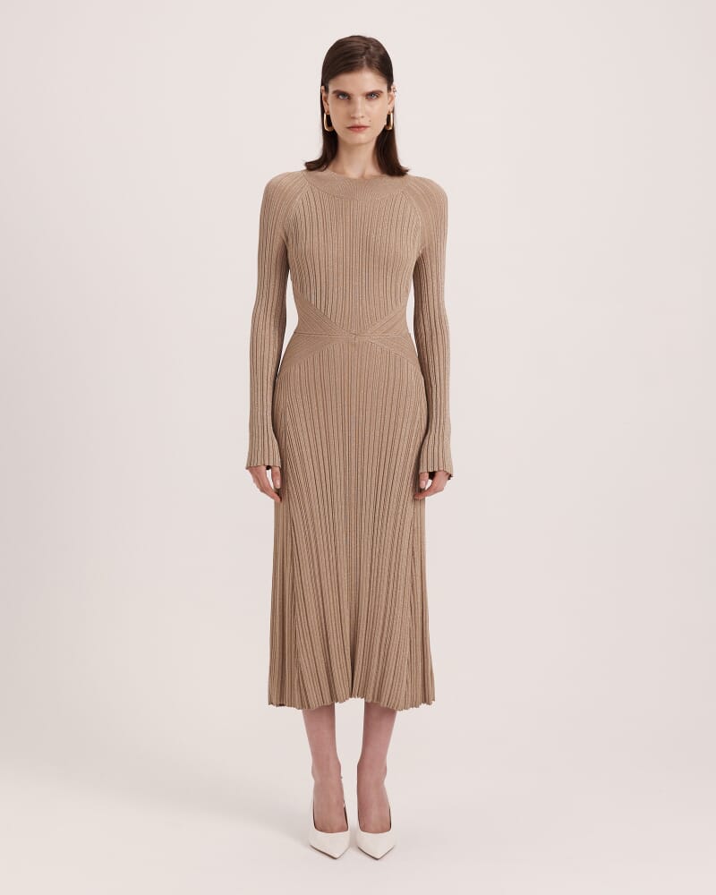 Metallic Ribbed Knit Dress in GOLD