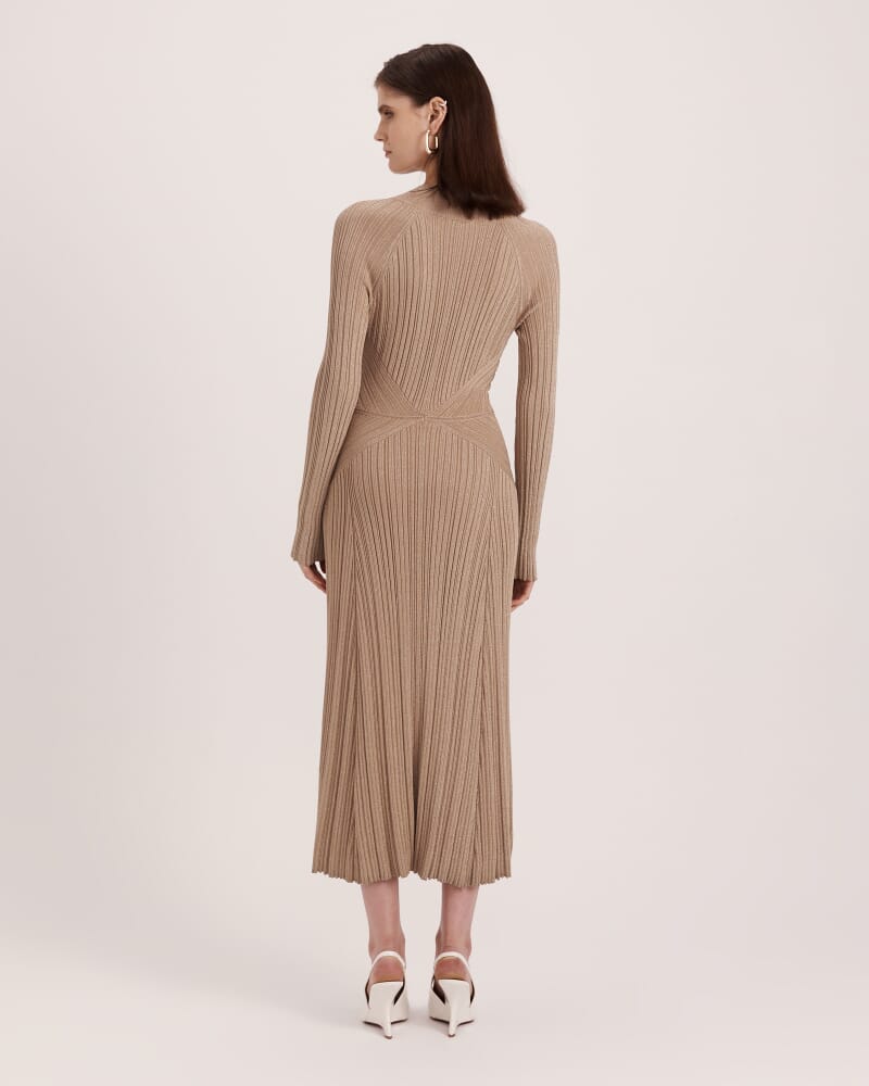 Metallic Ribbed Knit Dress in GOLD