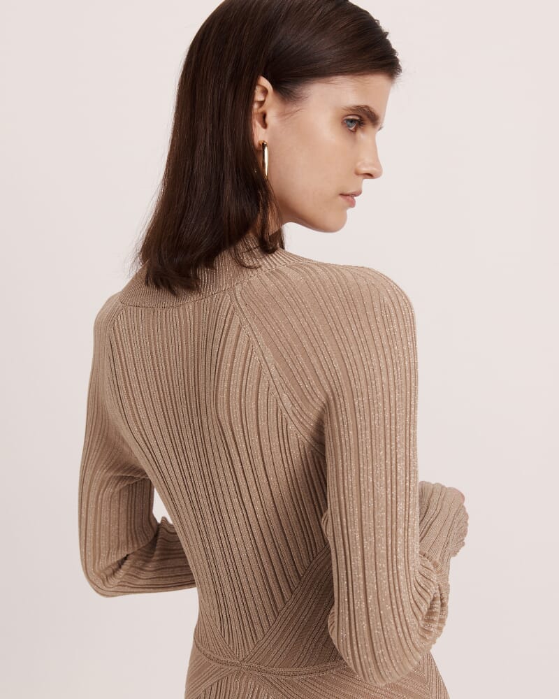 Metallic Ribbed Knit Dress in GOLD