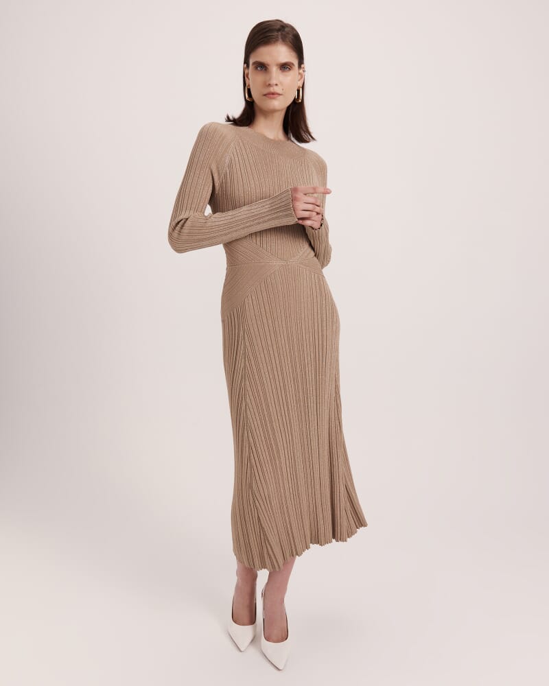 Metallic Ribbed Knit Dress in GOLD