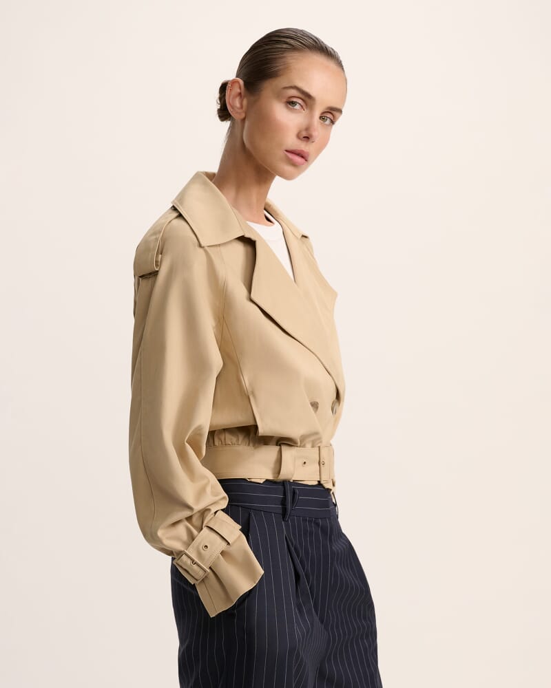 Lana Cropped Cotton Trench in CAPPUCCINO