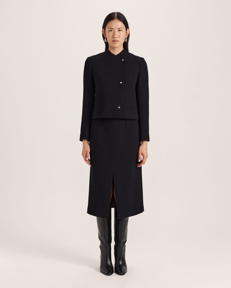 Raya Wool Crepe Cropped Jacket in BLACK