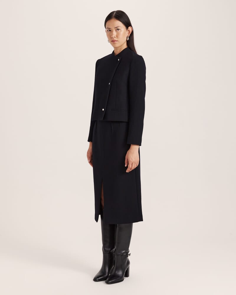 Raya Wool Crepe Cropped Jacket in BLACK