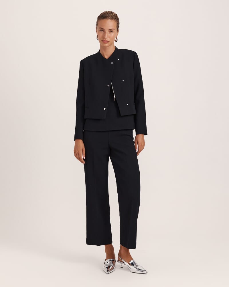 Raya Wool Crepe Cropped Jacket in BLACK