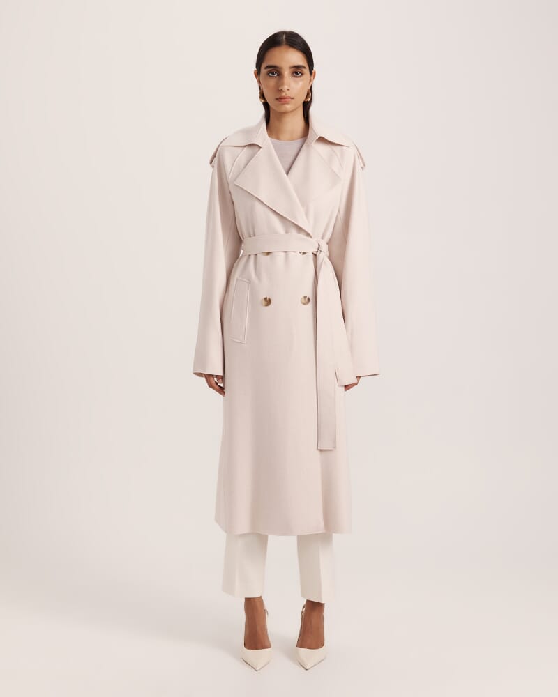 Karla Wool Relaxed Trenchcoat in SOFT STONE
