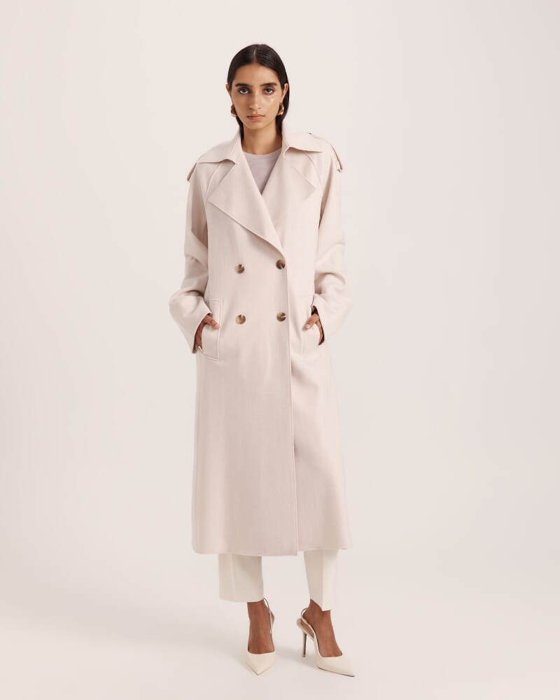 Karla Wool Relaxed Trenchcoat in SOFT STONE