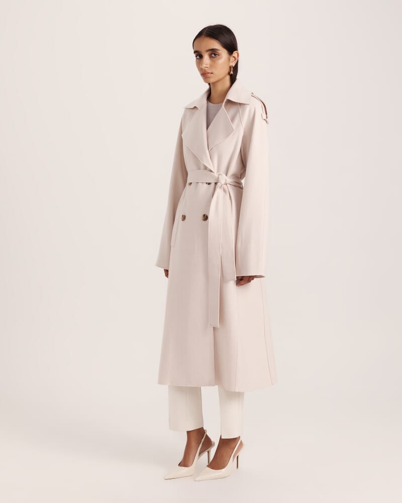 Karla Wool Relaxed Trenchcoat in SOFT STONE