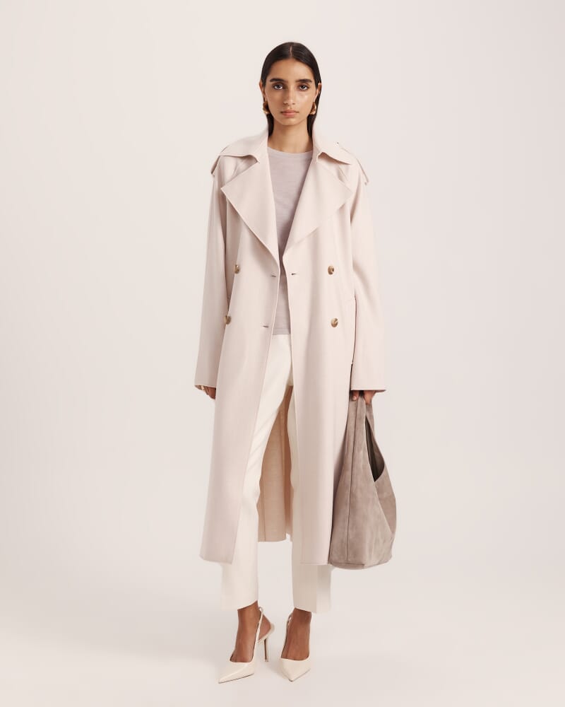Karla Wool Relaxed Trenchcoat in SOFT STONE