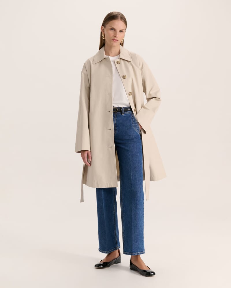 Lana Long Cotton Mac Coat in LATTE