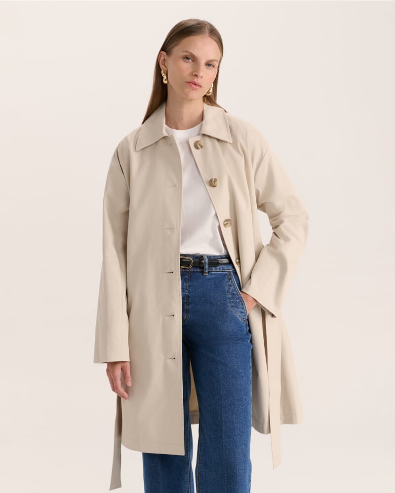 Lana Long Cotton Mac Coat in LATTE