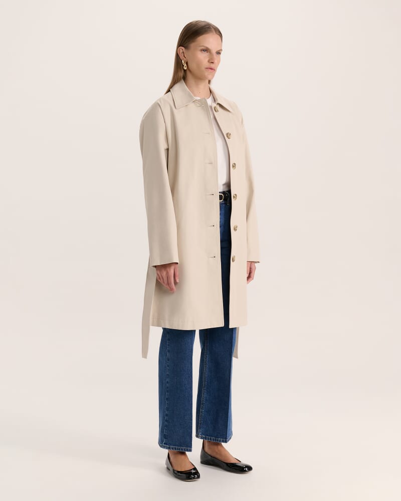 Lana Long Cotton Mac Coat in LATTE