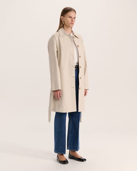 Lana Long Cotton Mac Coat in LATTE