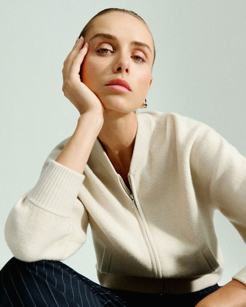 Boiled Wool Bomber in SOFT STONE