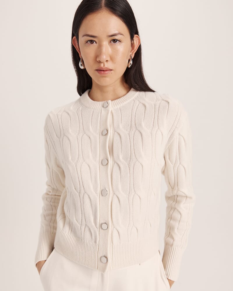 Nora Wool Cashmere Cable Cardi in VANILLA
