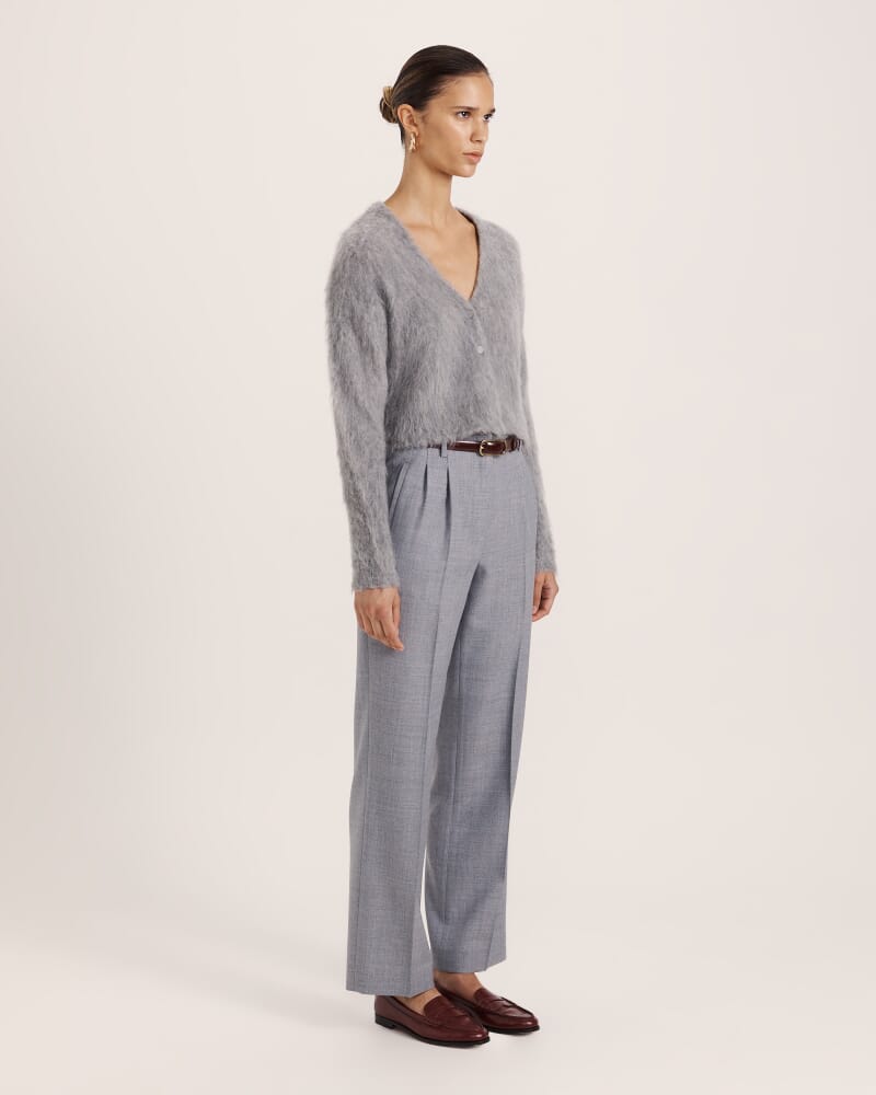 Mindy Mohair Wool Cropped Cardi in LIGHT GREY MELANGE