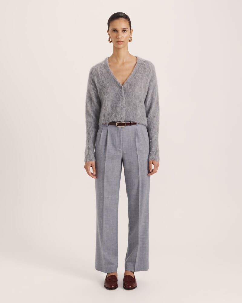 Mindy Mohair Wool Cropped Cardi in LIGHT GREY MELANGE