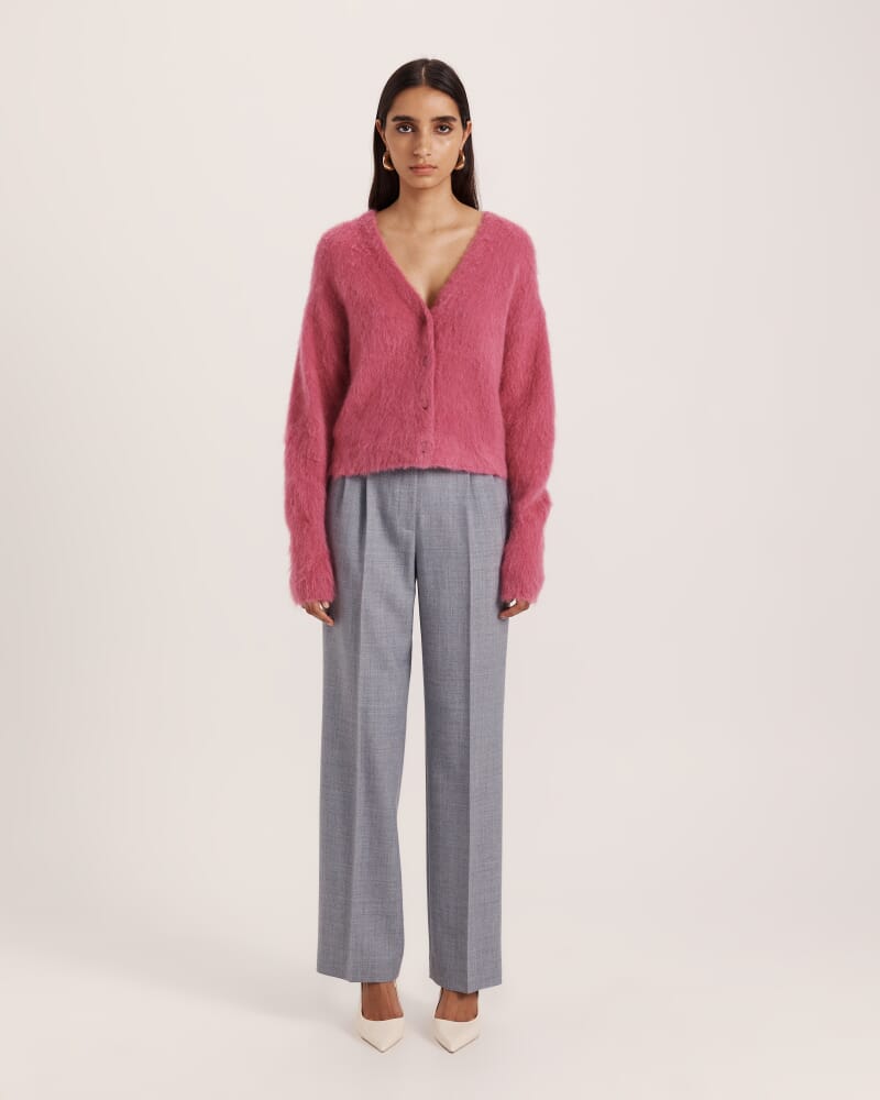 Mindy Mohair Wool Cropped Cardi in ROSE
