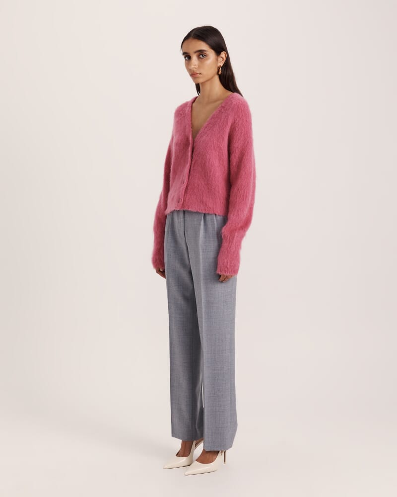 Mindy Mohair Wool Cropped Cardi in ROSE