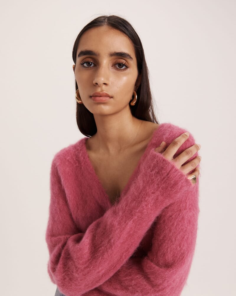 Mindy Mohair Wool Cropped Cardi in ROSE
