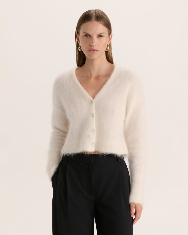 Mindy Mohair Wool Cropped Cardi in VANILLA
