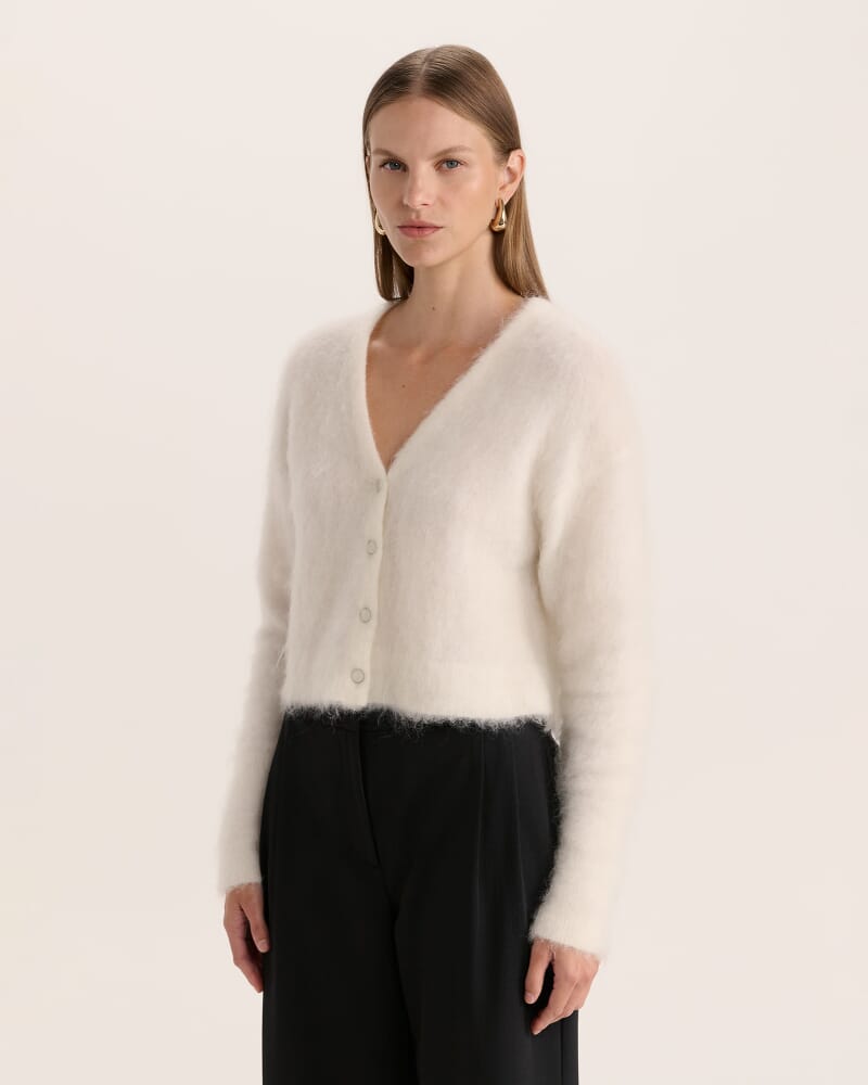 Mindy Mohair Wool Cropped Cardi in VANILLA