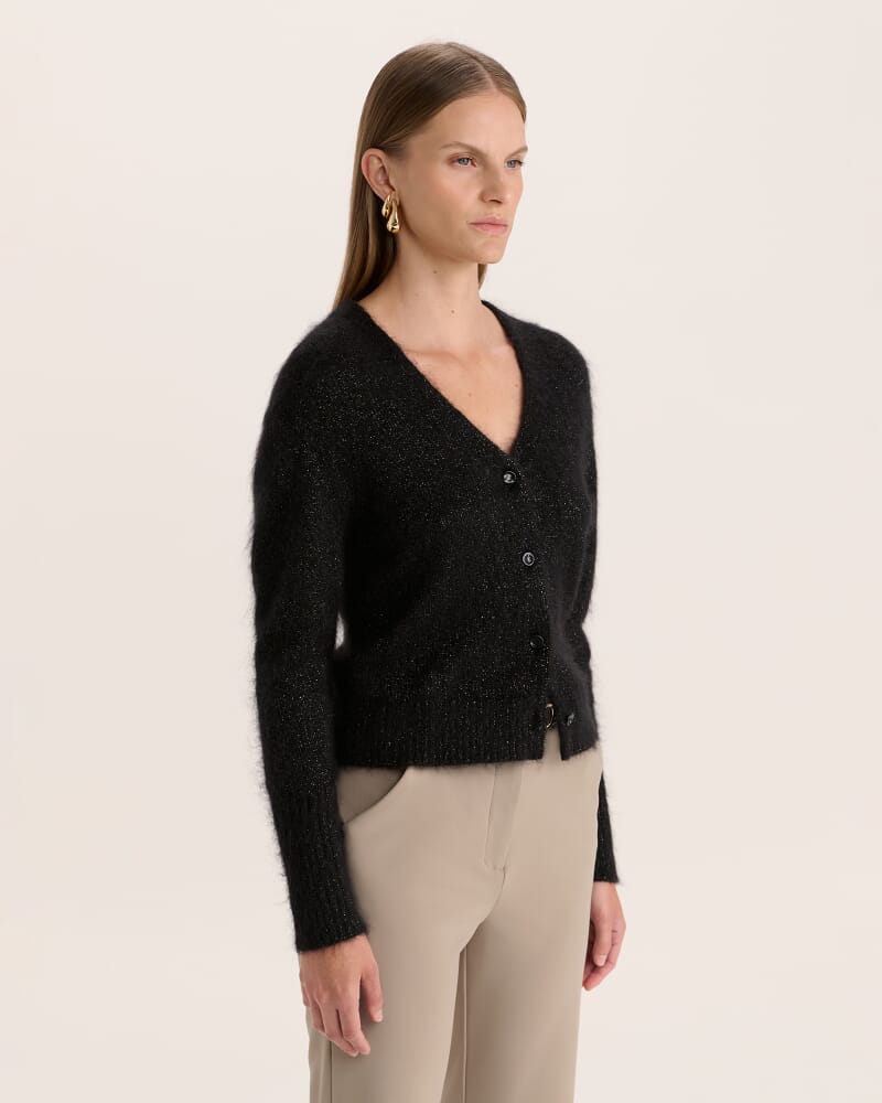 Maisy Mohair Wool Long Sleeve Cardi in BLACK