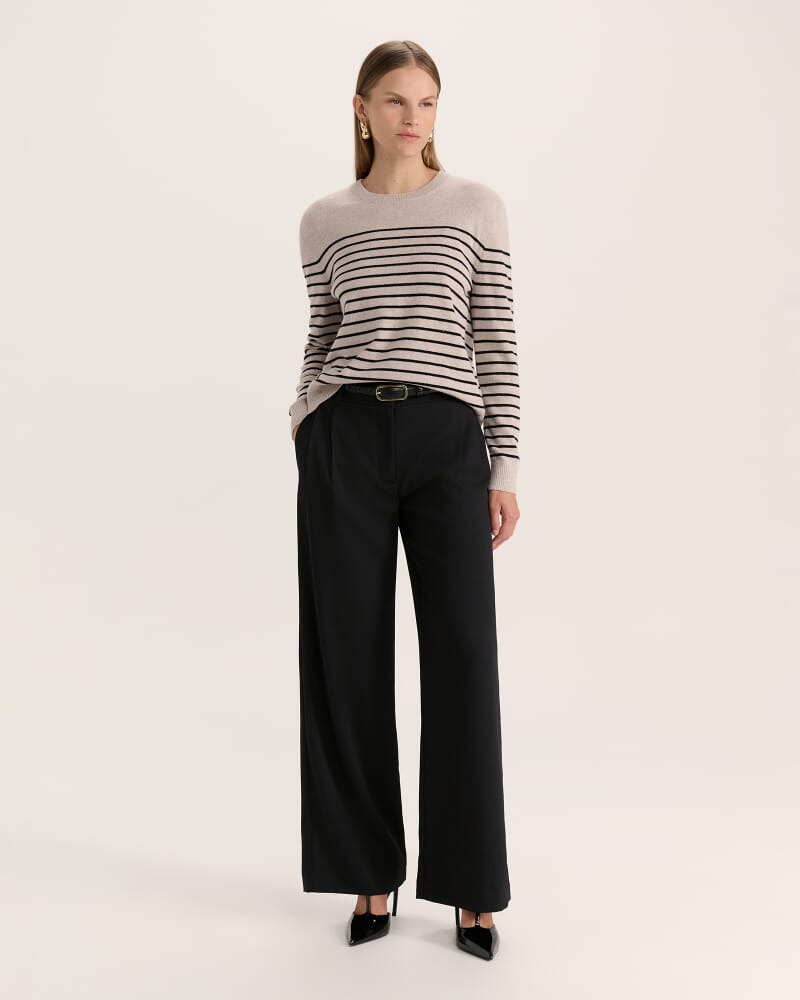 Nora Wool Cashmere Stripe Knit in OATMEAL/BLACK