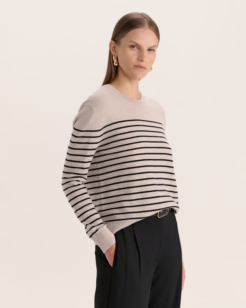 Nora Wool Cashmere Stripe Knit in OATMEAL/BLACK