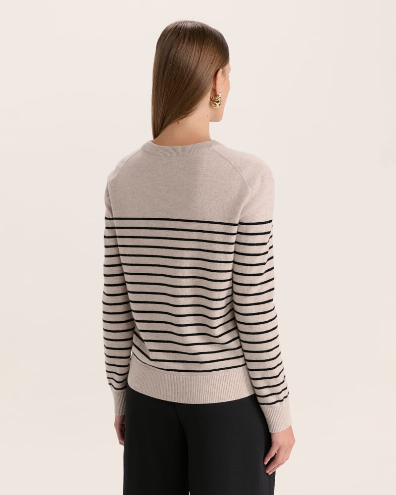 Nora Wool Cashmere Stripe Knit in OATMEAL/BLACK