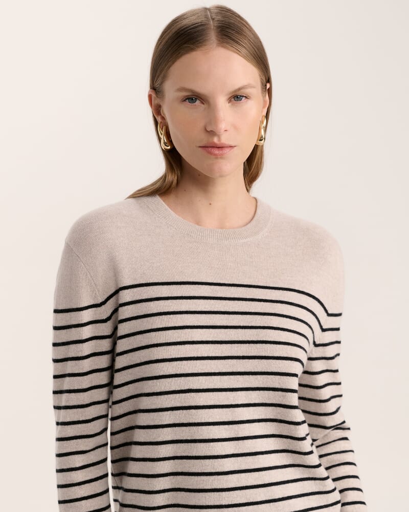 Nora Wool Cashmere Stripe Knit in OATMEAL/BLACK