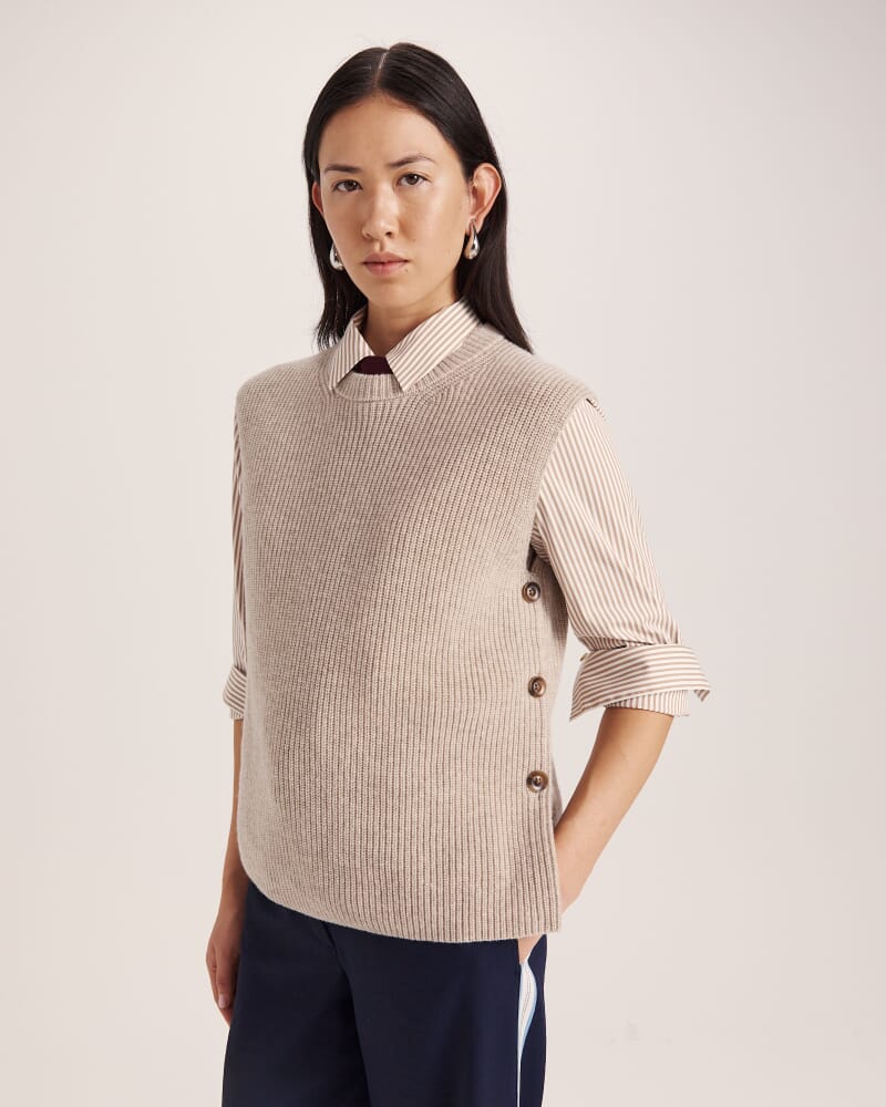 Nara Cashmere Blend Knit Vest in BISCUIT MELANGE