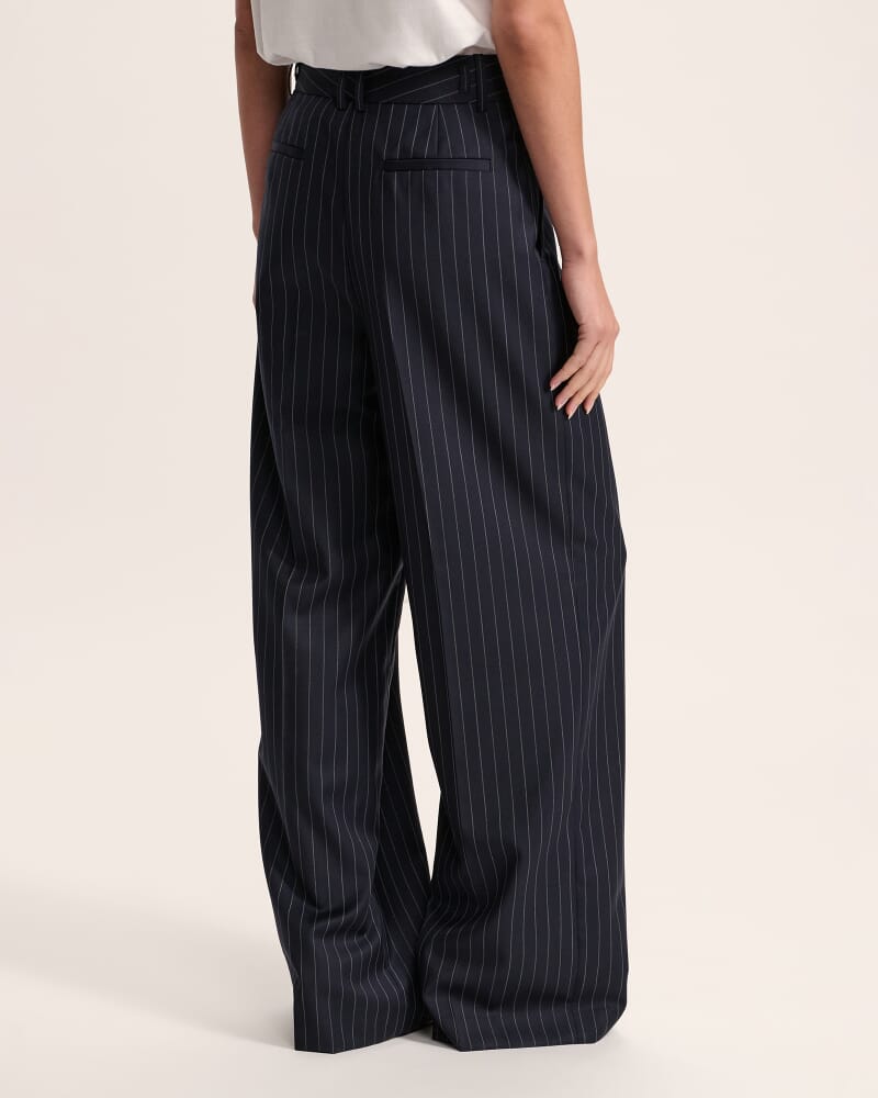 Polly Pinstripe Wool Blend Pleat Front Pant in NAVY/IVORY
